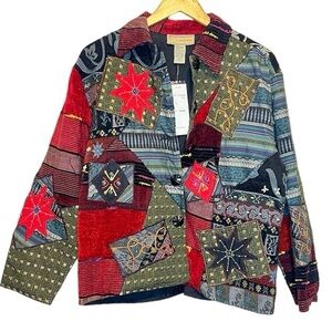 NWT Carrie Allen Patchwork Colorblock Mixed Media Embroidered Studded Jacket S